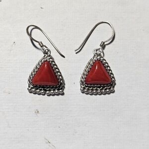 Red Triangle Drop Earrings - Sterling Silver Women’s Jewelry